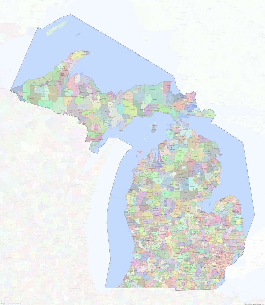 Michigan ZIP Codes Shown On Google Maps Worksheets Library