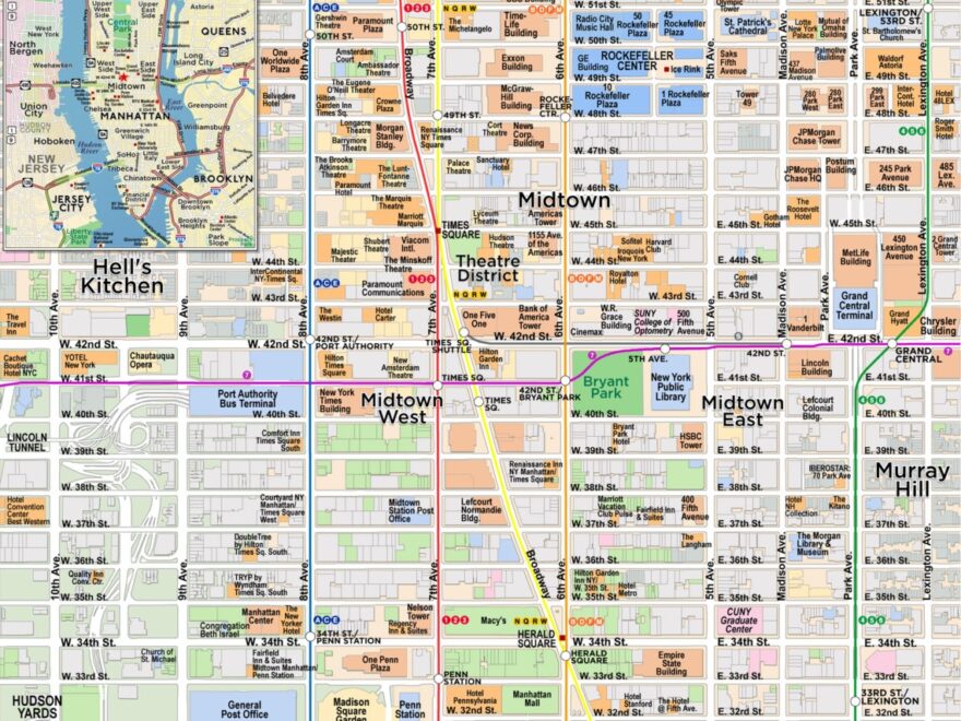 Midtown Manhattan Times Square Map Red Paw Technologies