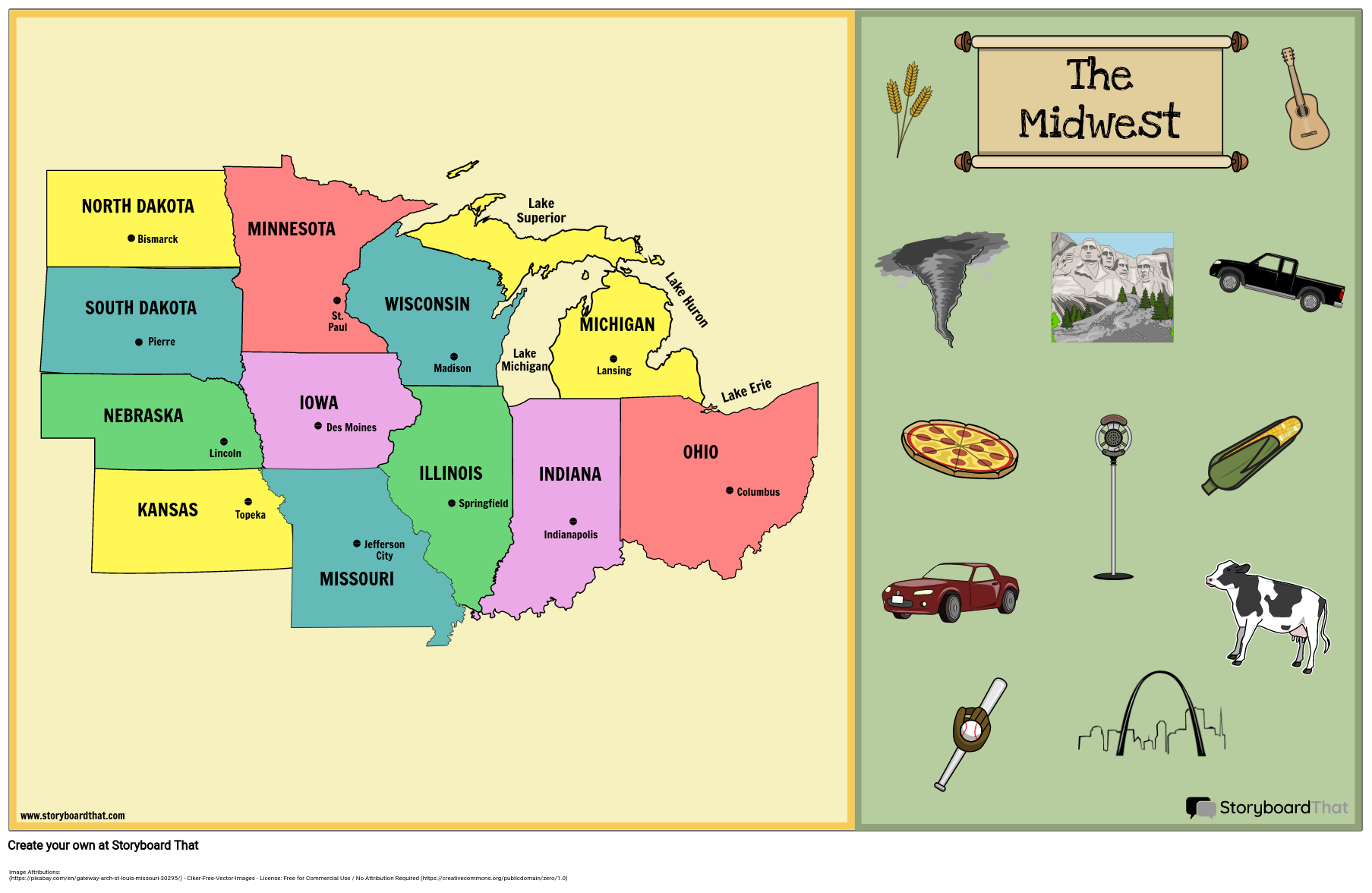Midwest Map Activity Label Capitals With Storyboard That