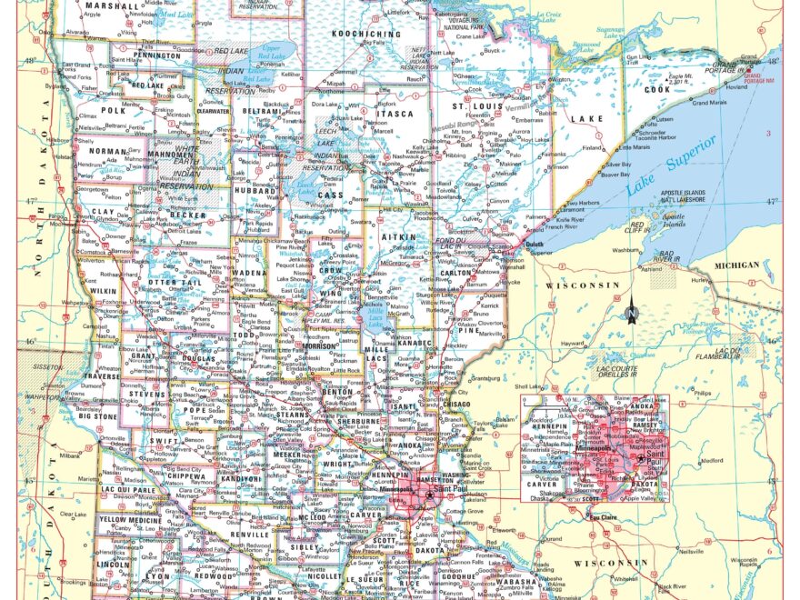MINNESOTA State Wall Map Large Print Poster Etsy