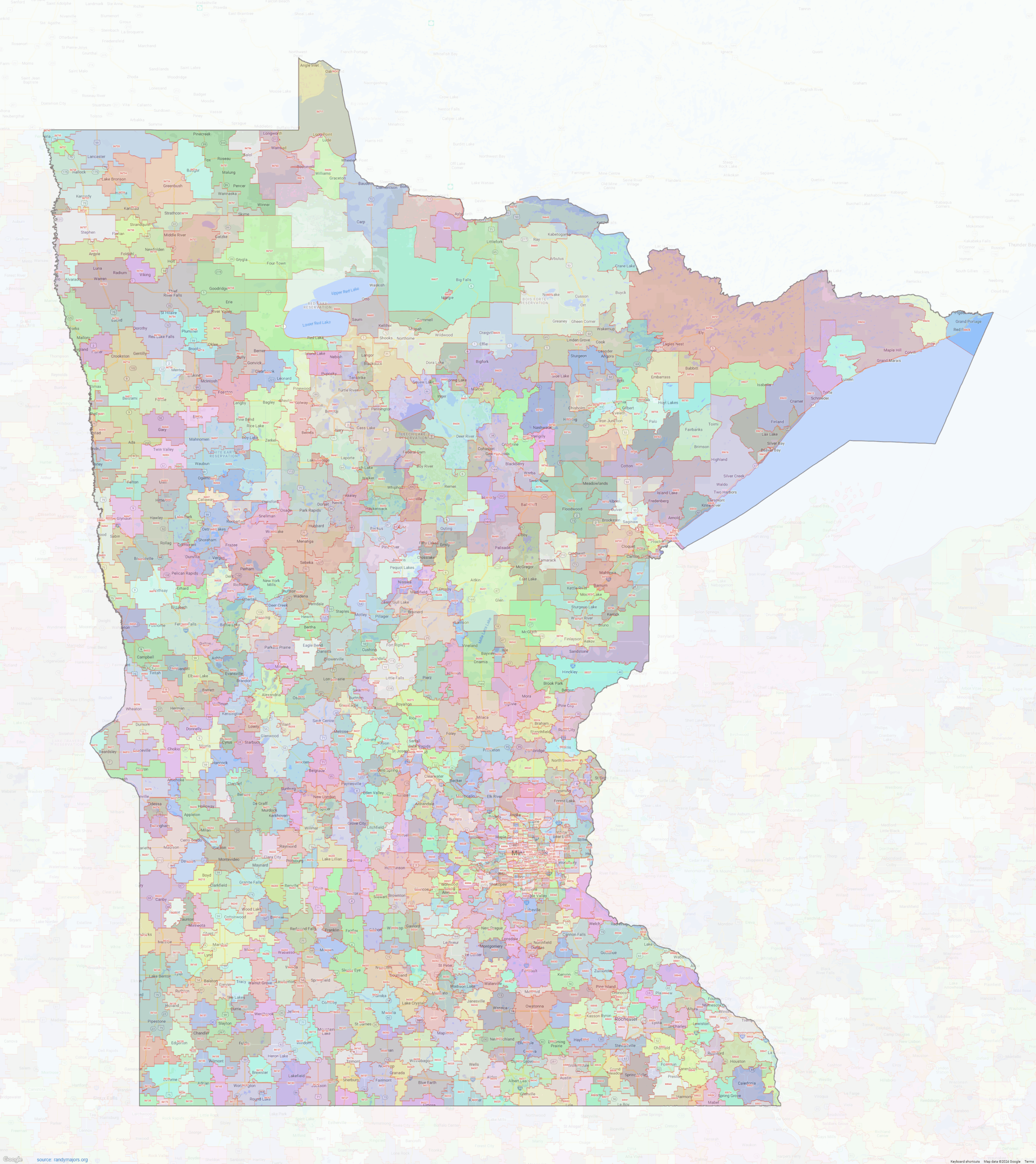 Minnesota ZIP Codes Shown On Google Maps