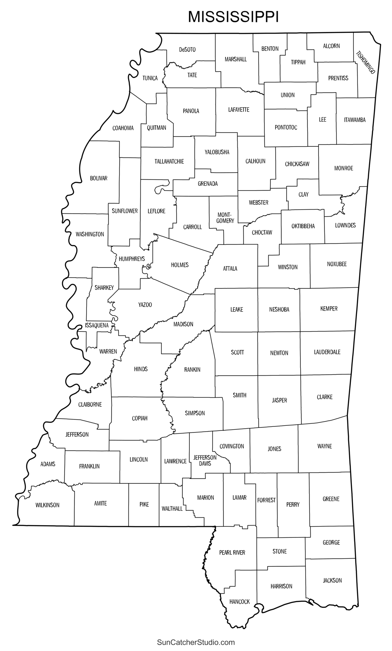 Mississippi County Map Printable State Map With County Lines Free Printables Monograms Design Tools Patterns DIY Projects