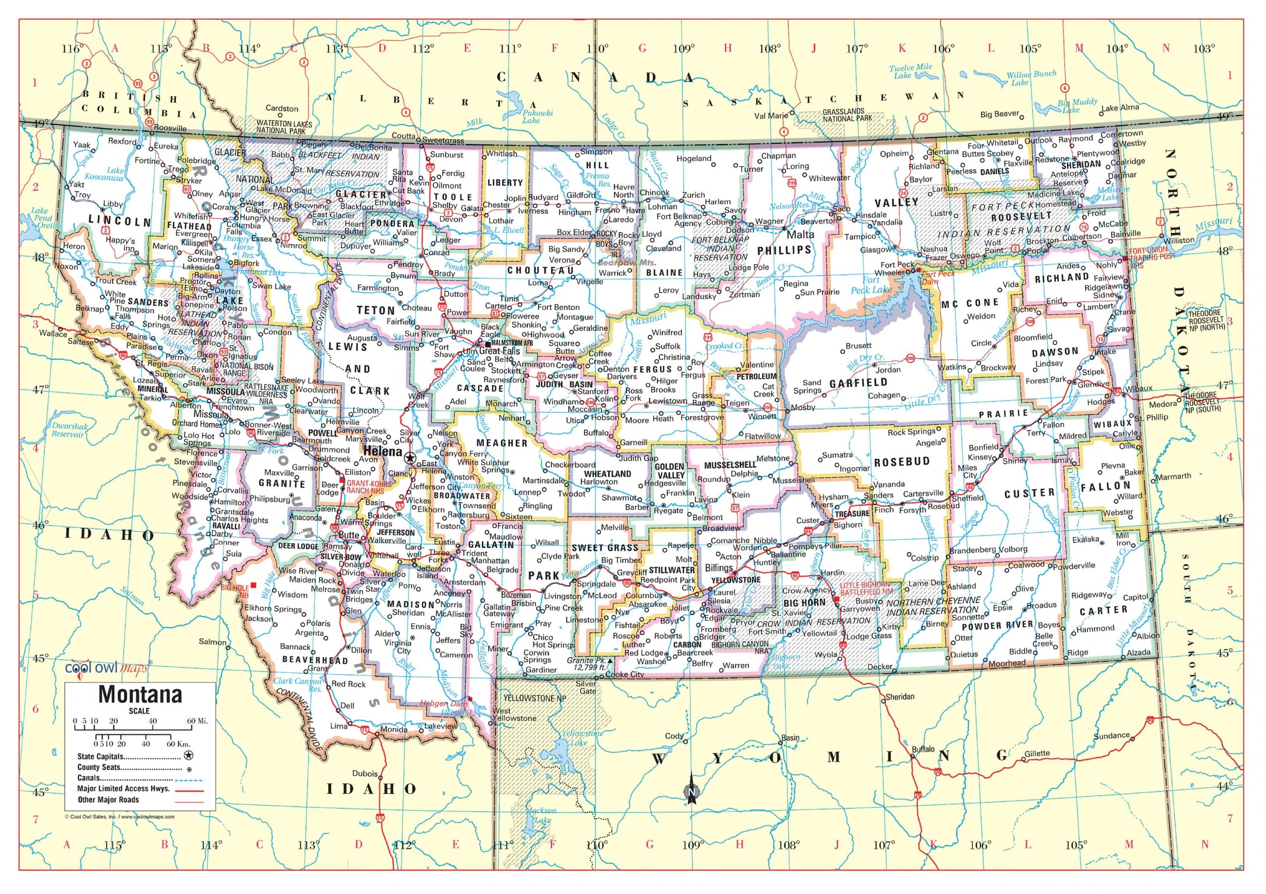 Montana State Wall Map Large Print Poster 34 wx24 h Etsy Hong Kong