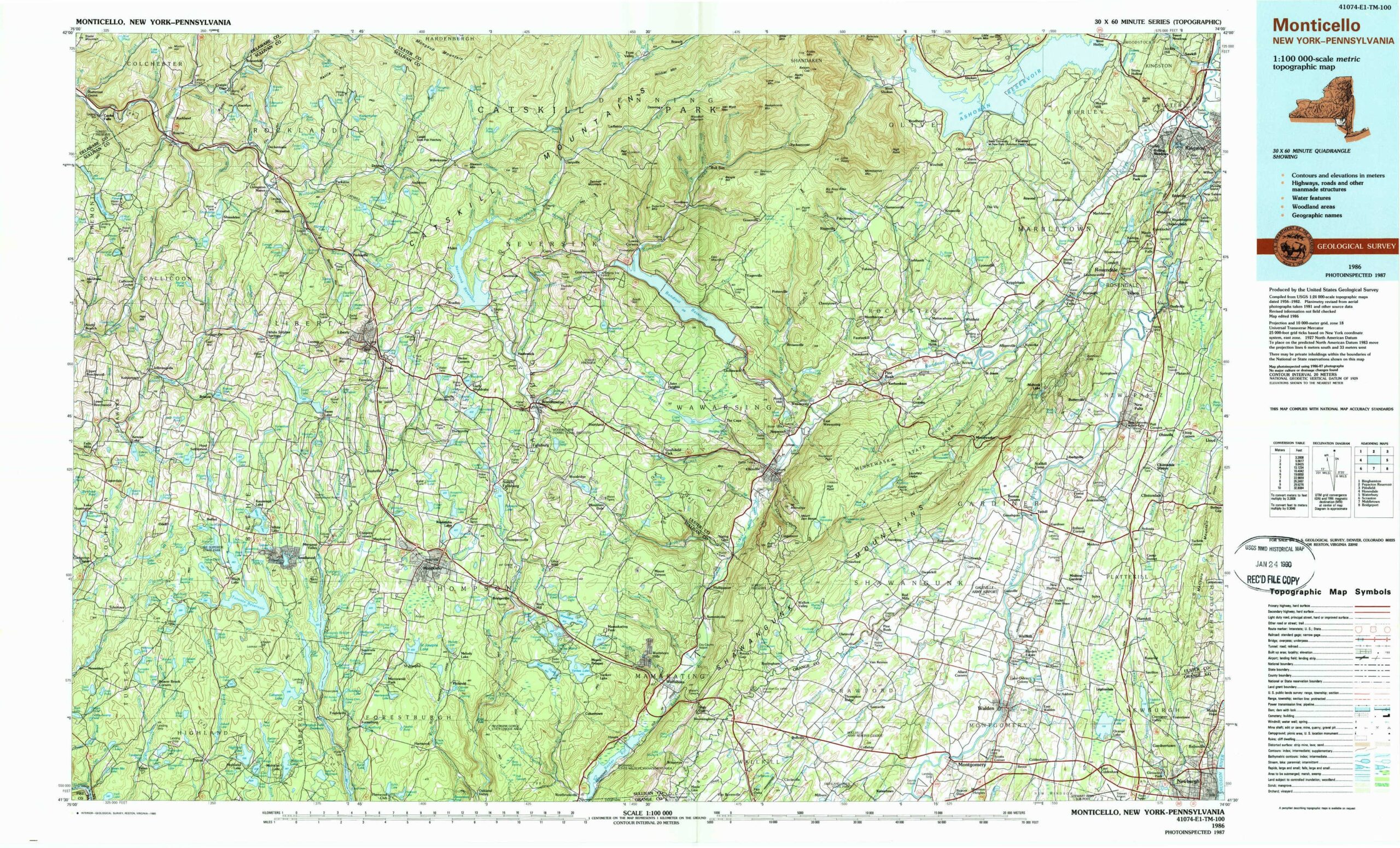 Monticello Topographical Map 1 100 000 New York USA