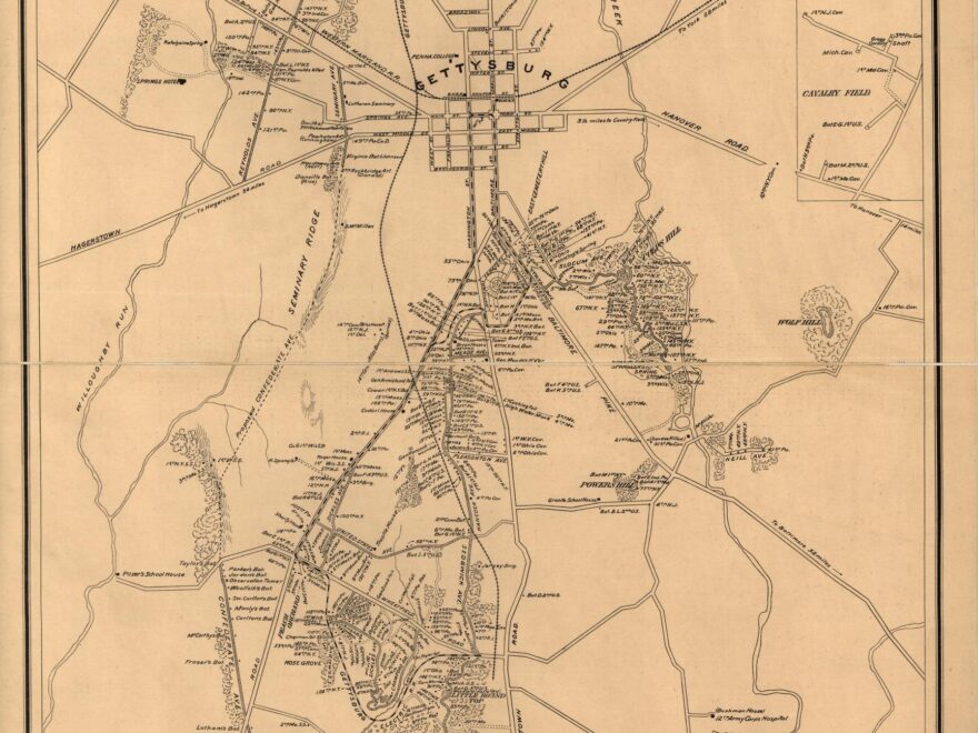 Monumental Guide To The Gettysburg Battlefield A Map Showing The Location Of Every Monument Marker And Tablet With Approaching Roads And Avenues Library Of Congress
