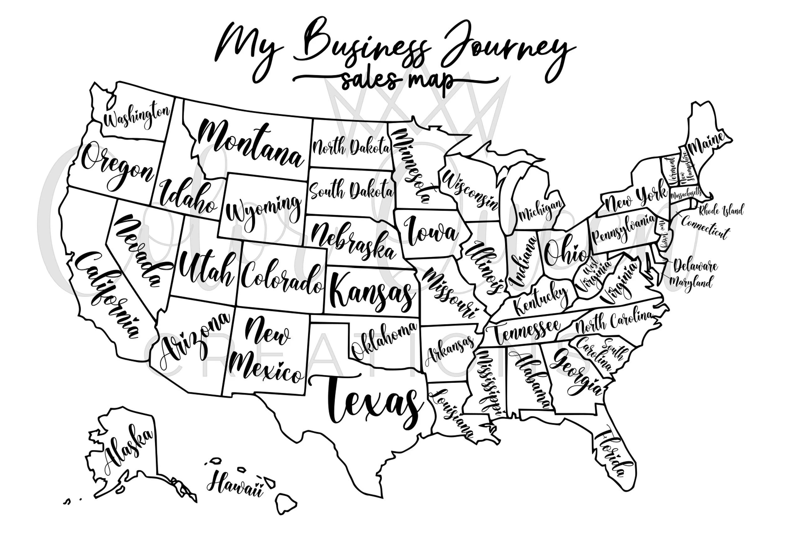 My Business Journey Sales Map PDF And PNG Small Business Sales Tracker Etsy Sales By State United States Of America Map USA Printable Etsy