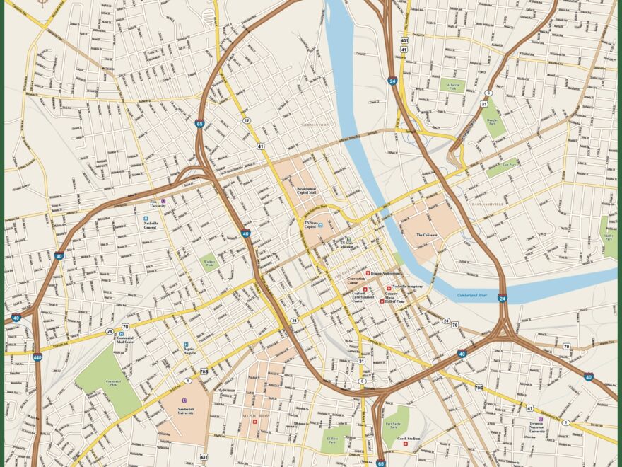 Nashville Downtown Map Digital Vector Creative Force