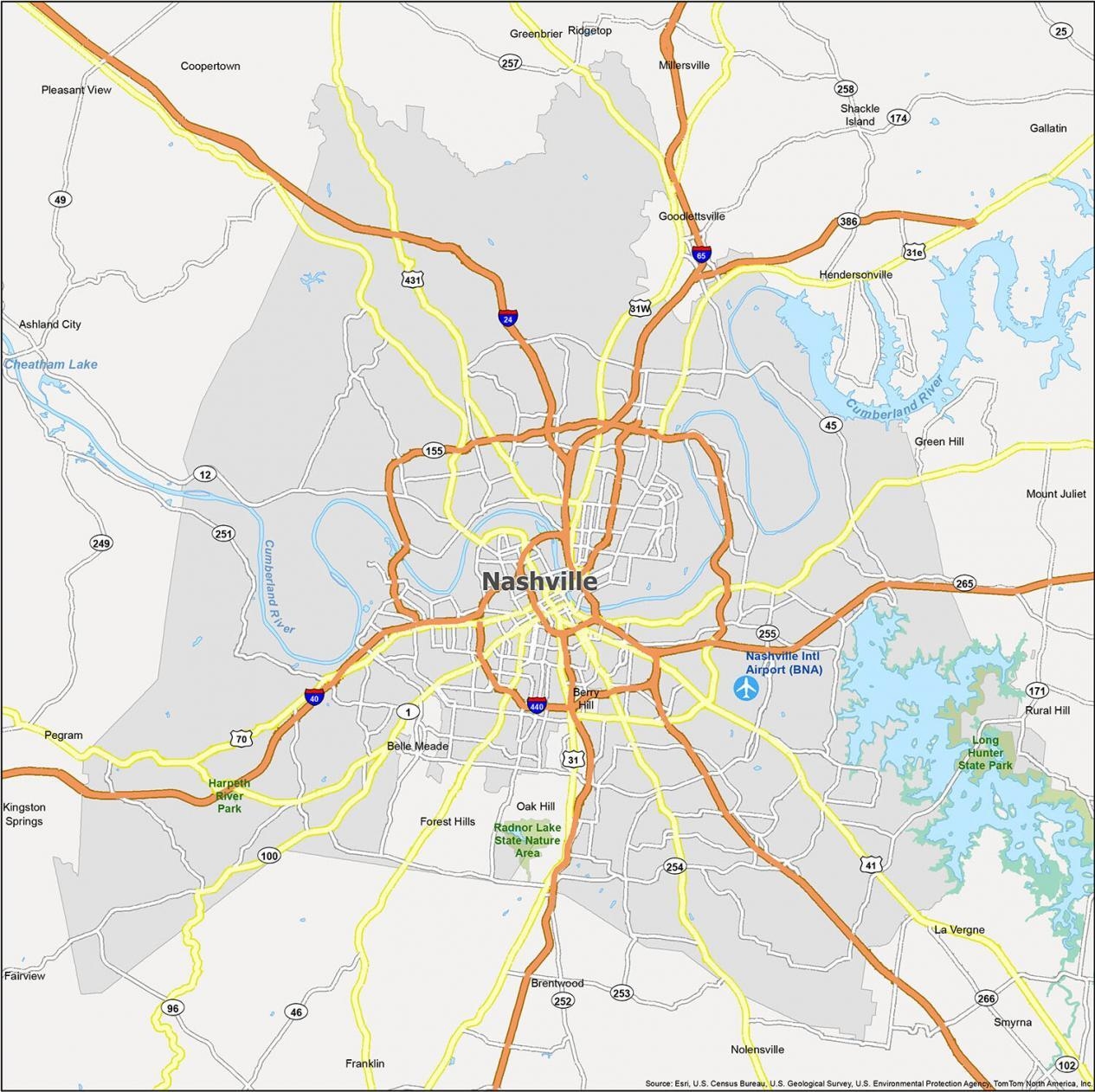 Free Printable Nashville Map