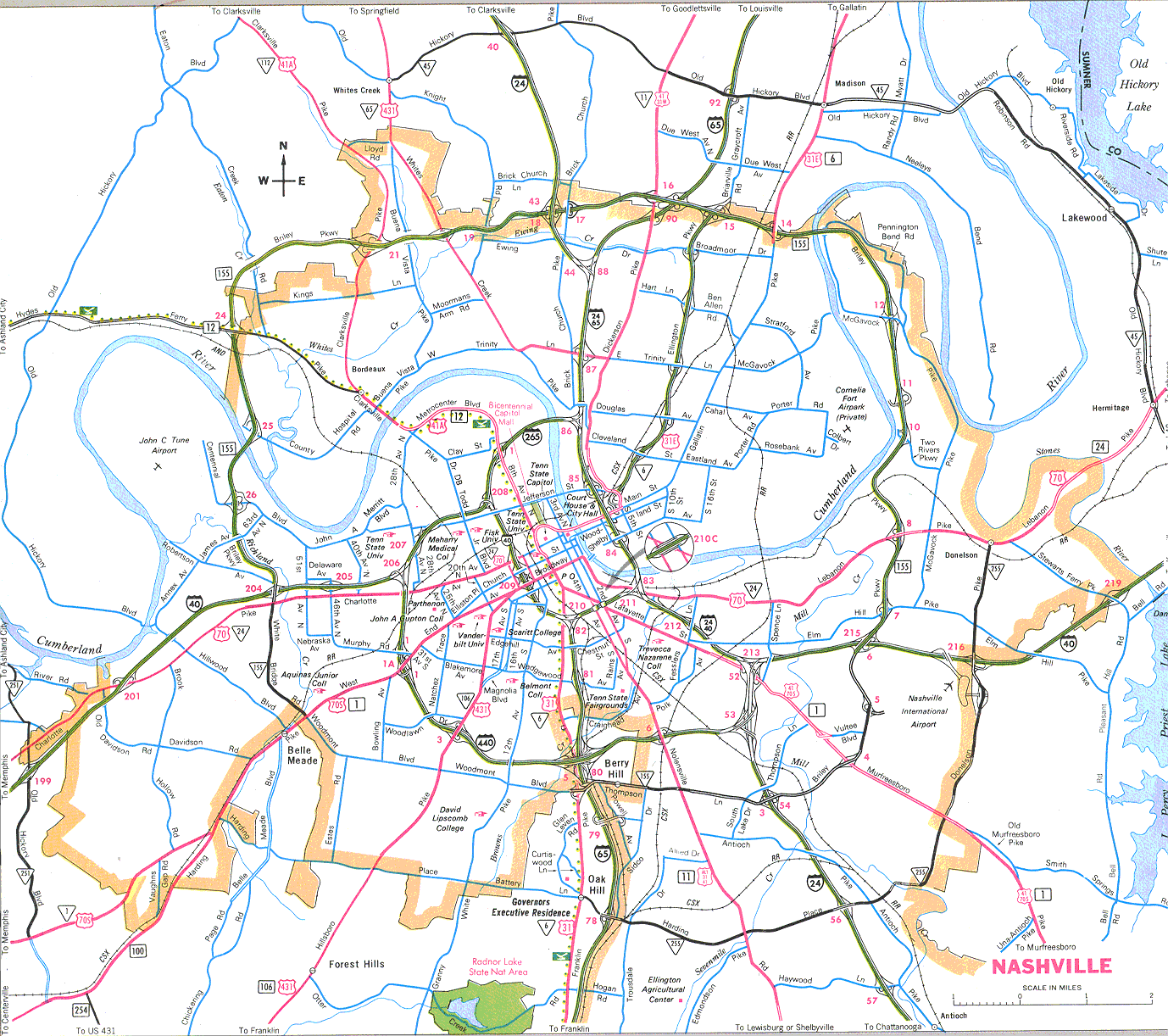 Printable Area Map Nashville Tn
