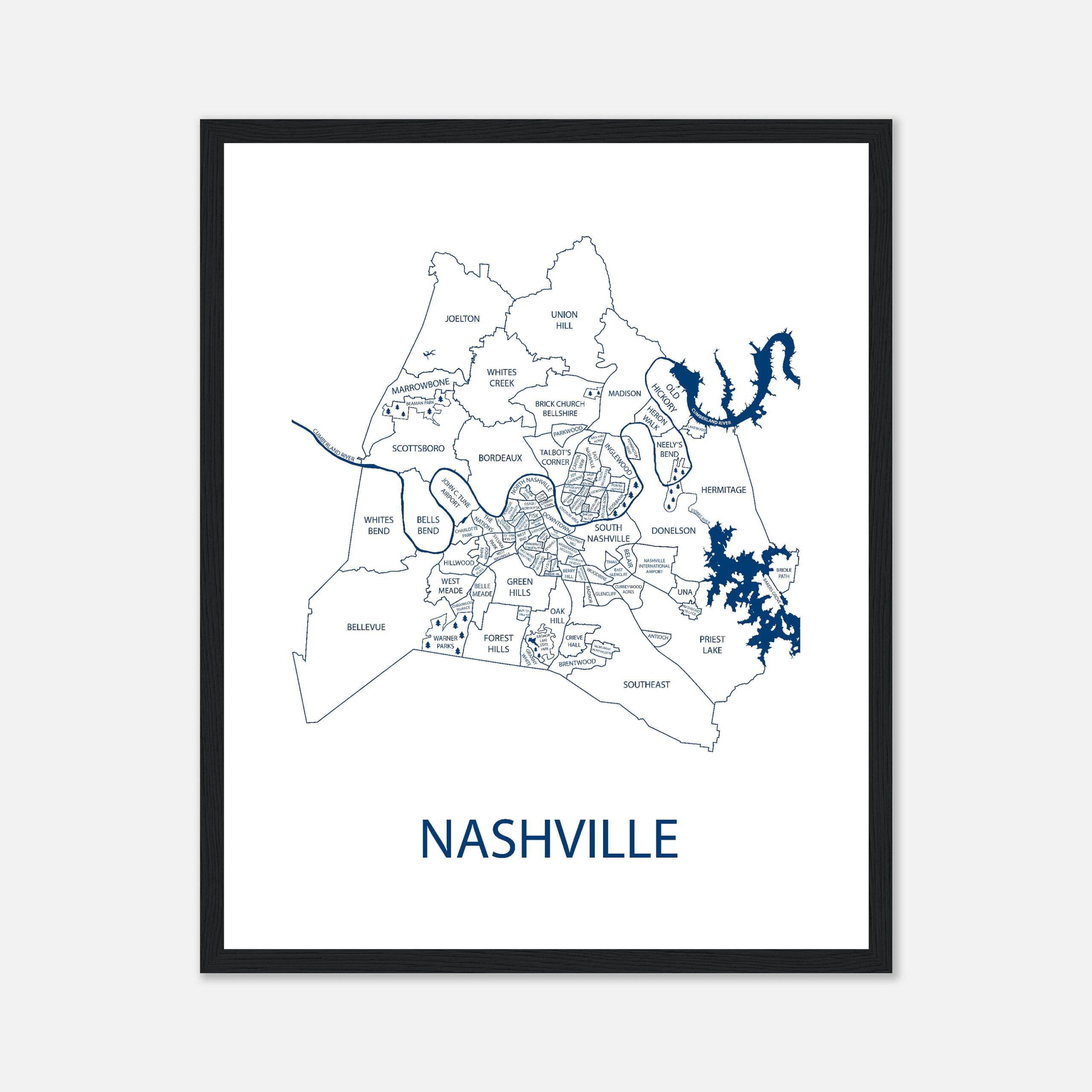 Nashville Neighborhood Map Print Map Poster Wall Art Living Room Nashville Artwork Gifts Wedding Gifts Personalized Customized Gifts Etsy