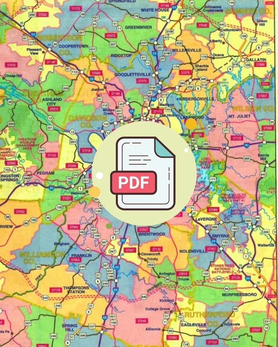 Nashville ZIP Code Map 2025 Printable Directory Of All Nashville Area ZIP Codes