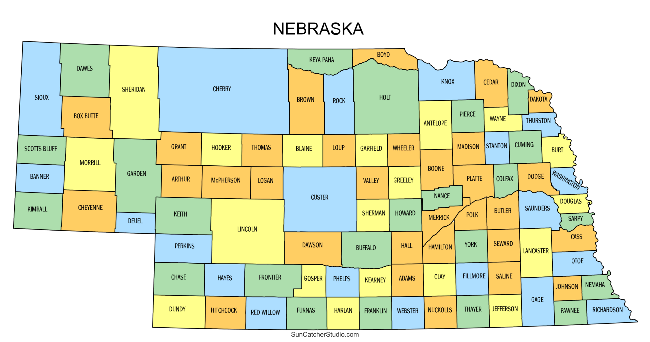 Nebraska Printable Map Template