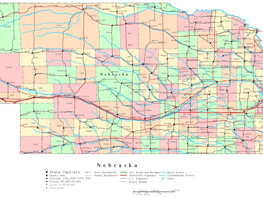 Nebraska Printable Map