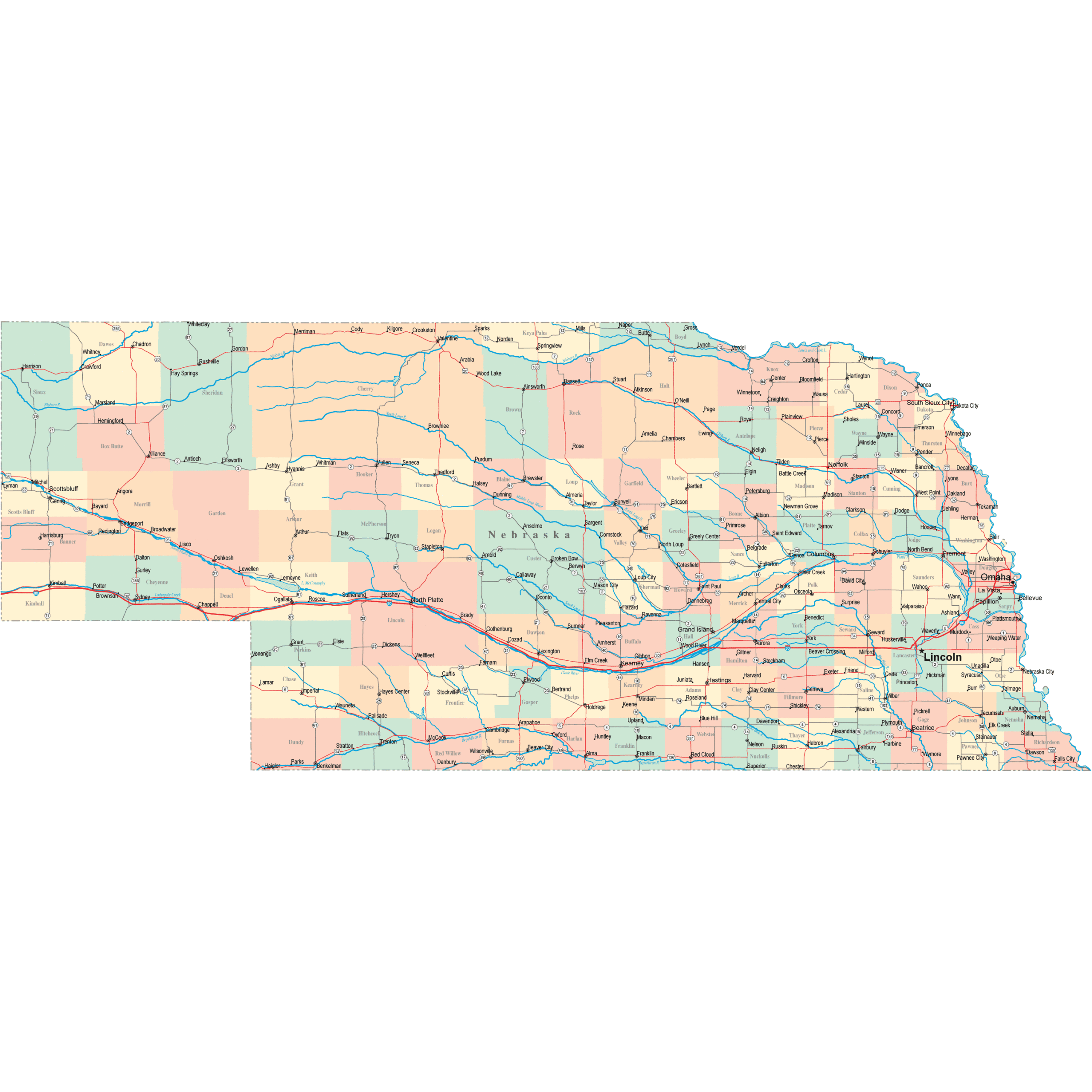 Nebraska Road Map Printable