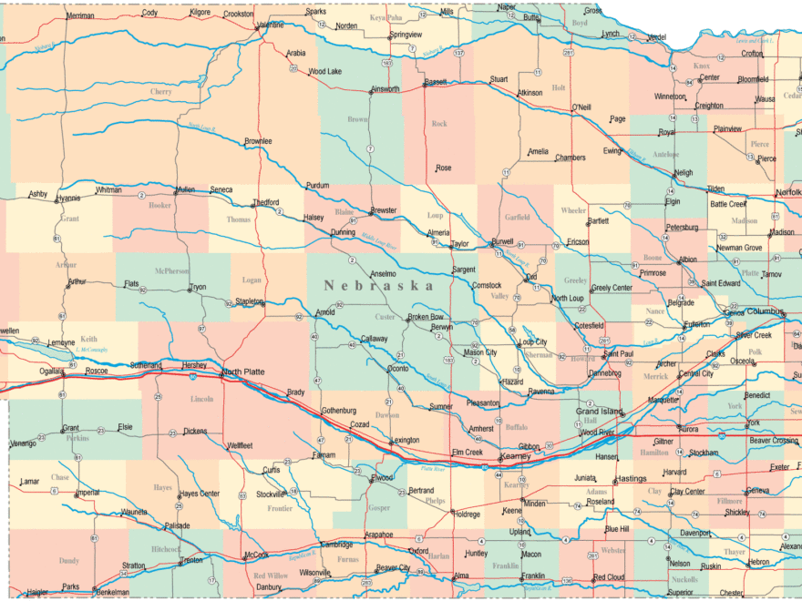 Nebraska Road Map NE Road Map Nebraska Highway Map