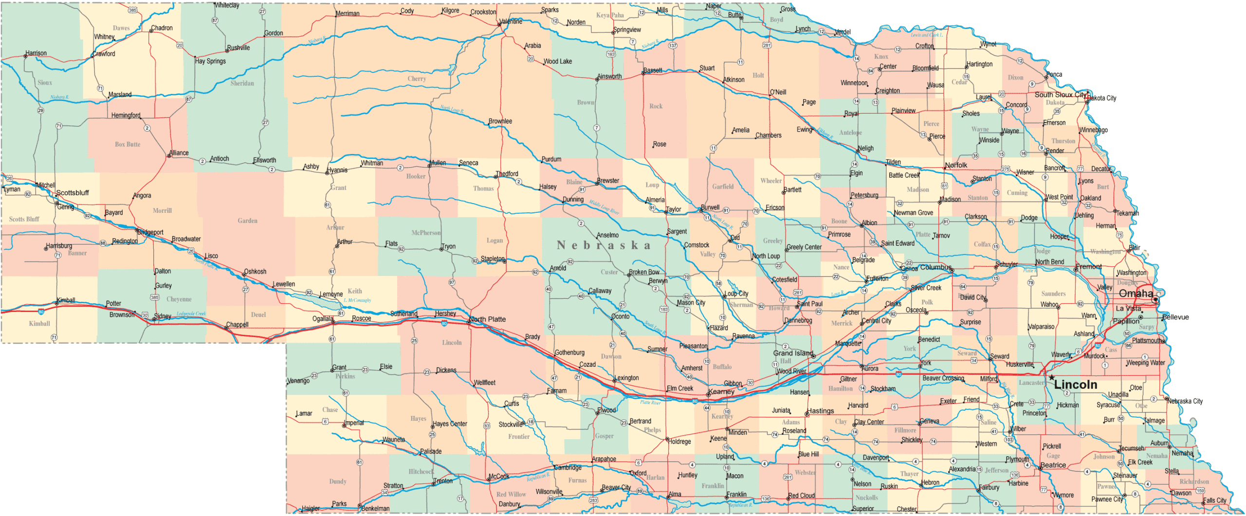 Nebraska Road Map NE Road Map Nebraska Highway Map