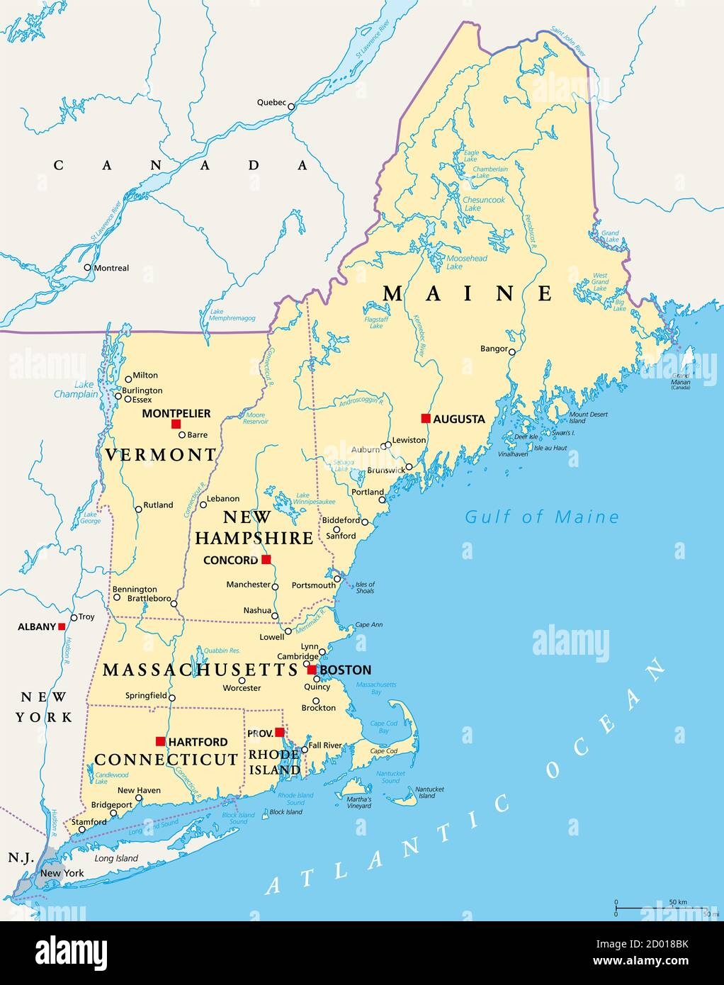 New England Region Of The United States Of America Political Map Maine Vermont New Hampshire Massachusetts Rhode Island And Connecticut Stock Photo Alamy
