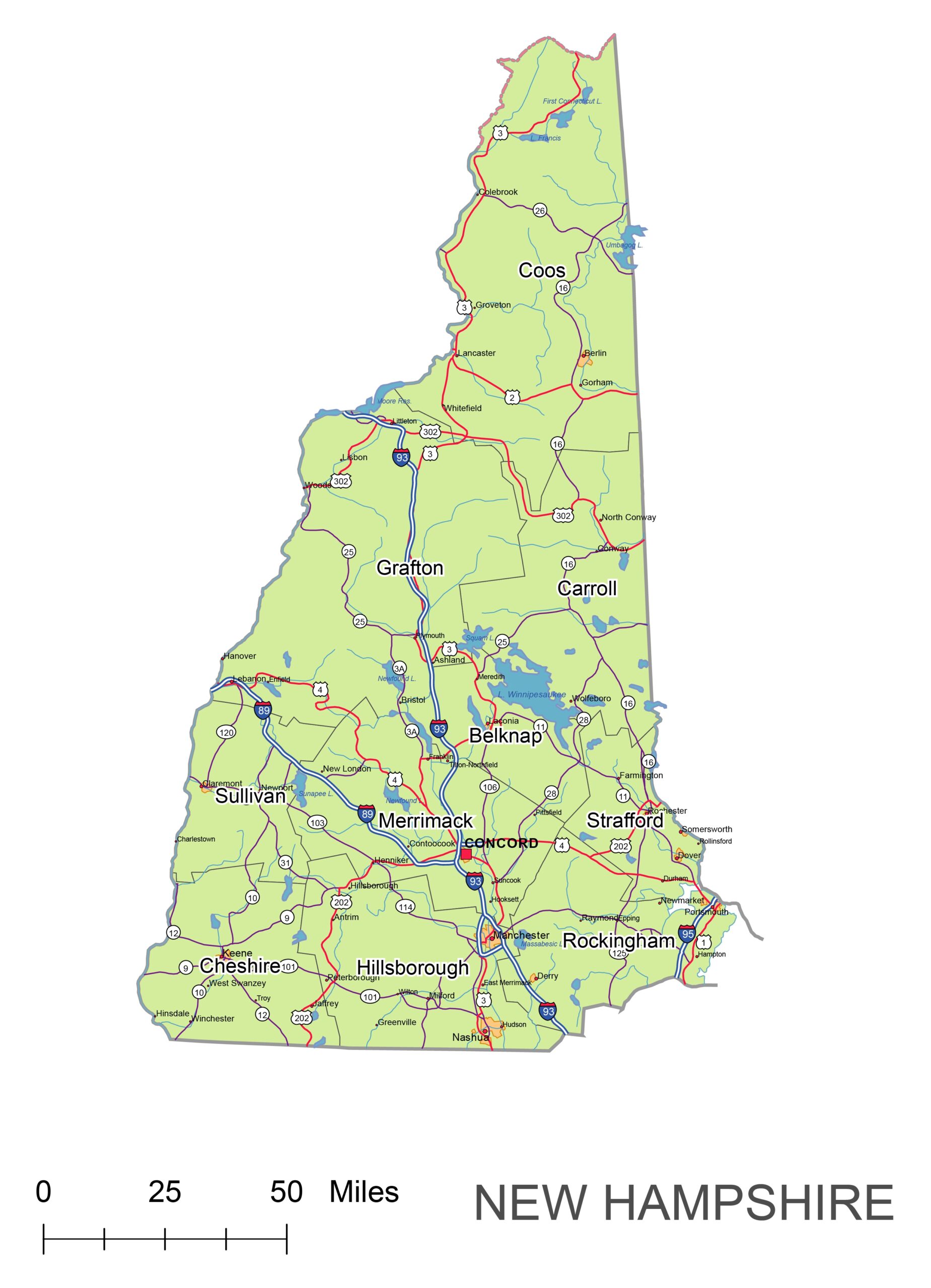 Printable New Hampshire Map