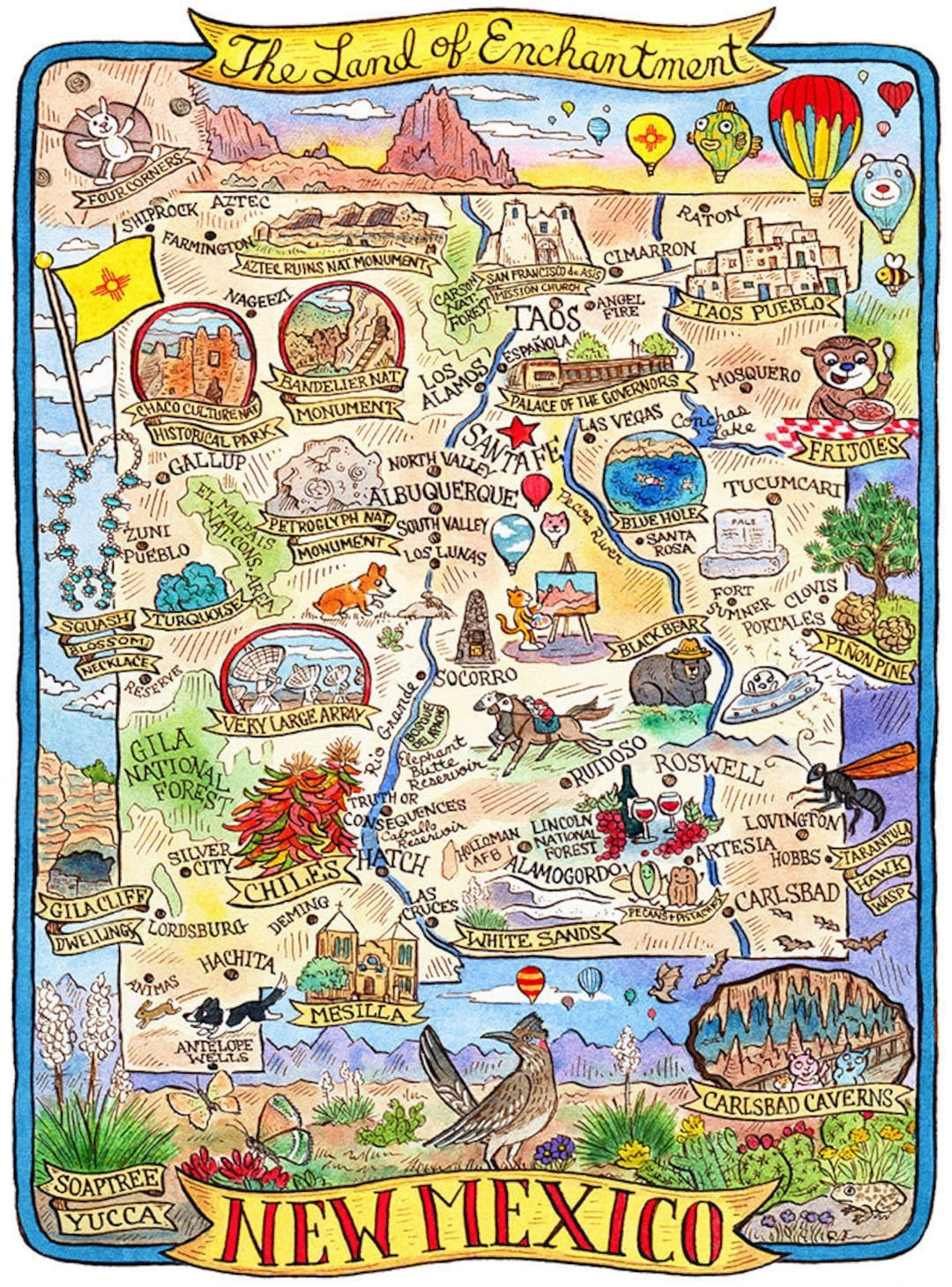 New Mexico State Map Art Print 11 X 14 Etsy