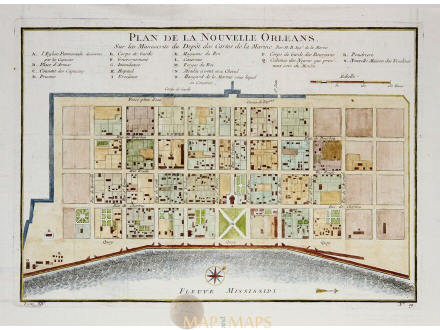 New Orleans Antique Town Plan French Quarter Bellin Map Mapandmaps