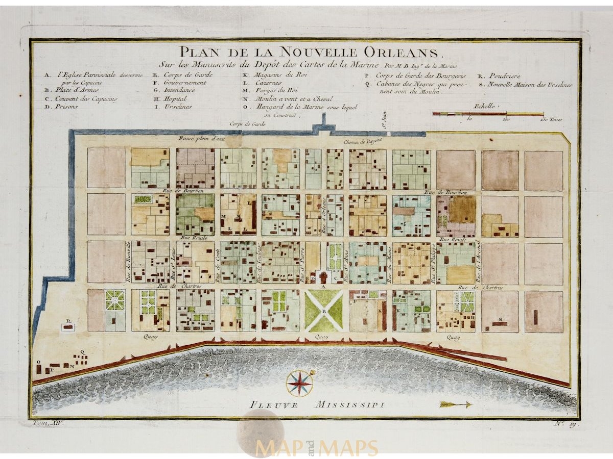 New Orleans Antique Town Plan French Quarter Bellin Map Mapandmaps