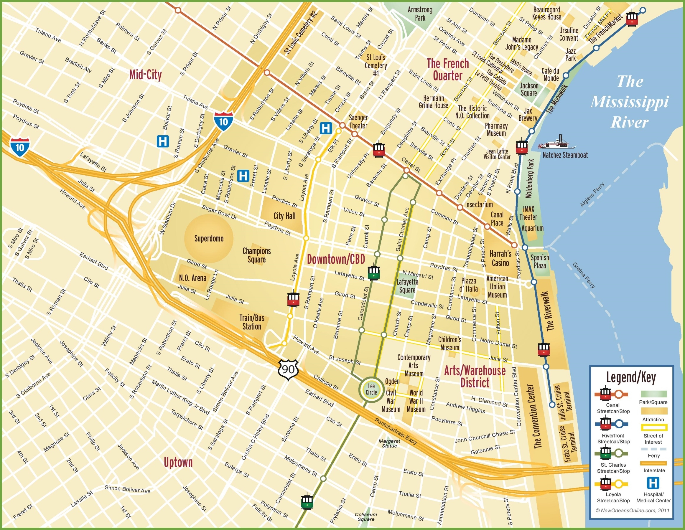 New Orleans CBD And Downtown Map Ontheworldmap