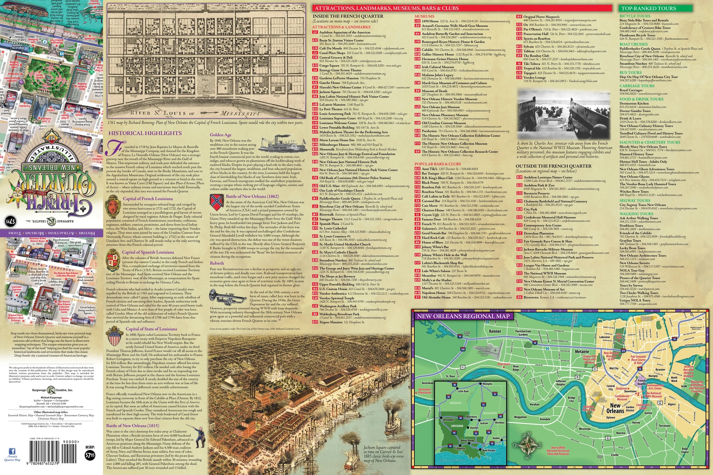 New Orleans French Quarter Illustrated Map folded Etsy