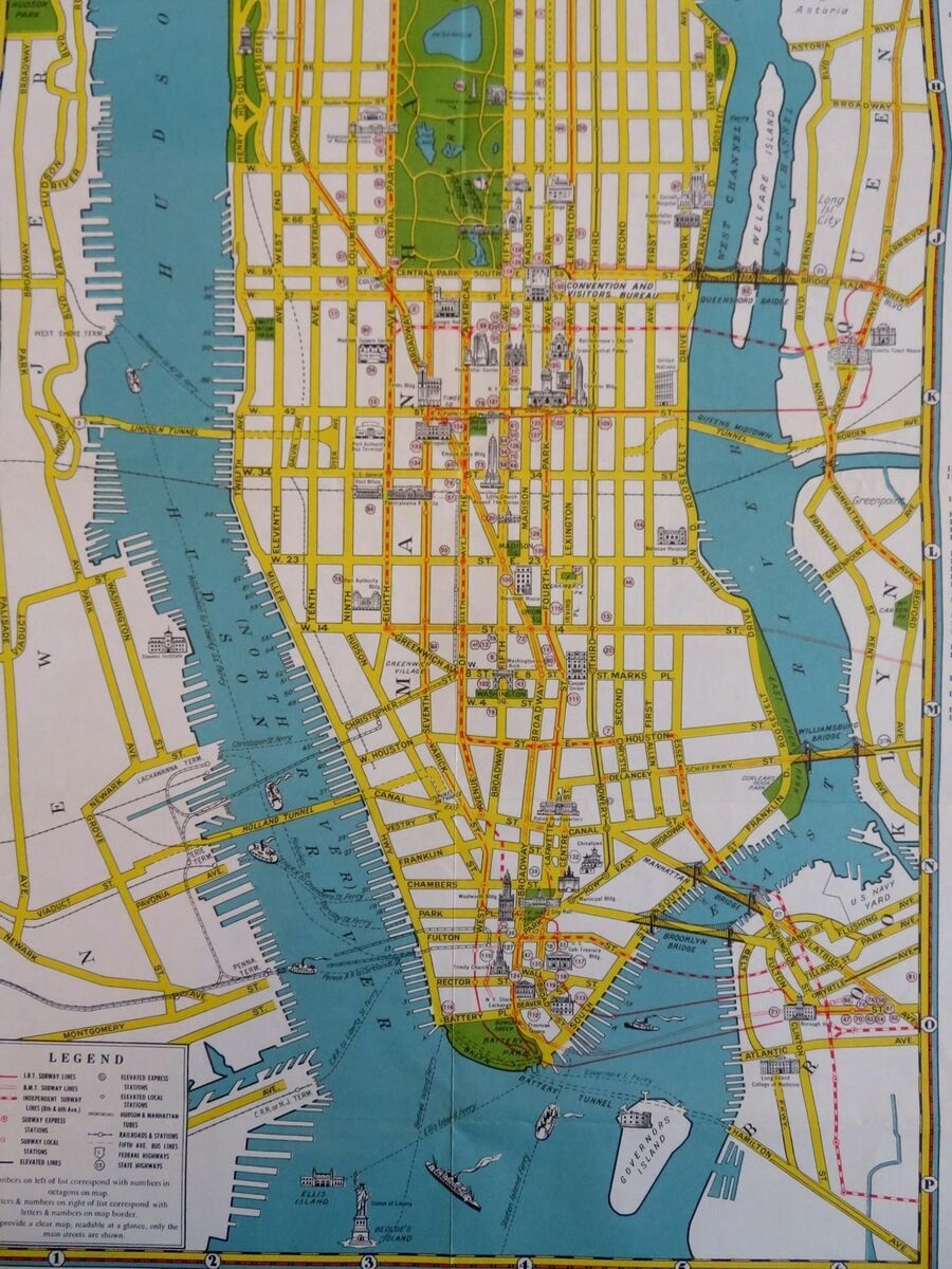 New York City Manhattan Brooklyn 1950 53 Pictorial City Plan Tourist Map EBay