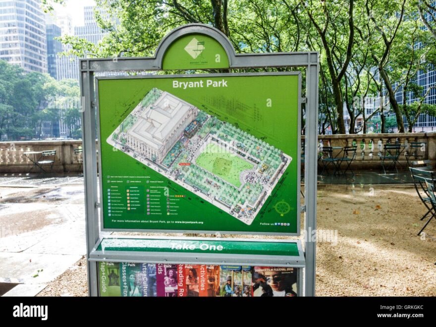 New York City NY NYC Manhattan Midtown Bryant Park public Park map information sign NY160715187 Stock Photo Alamy