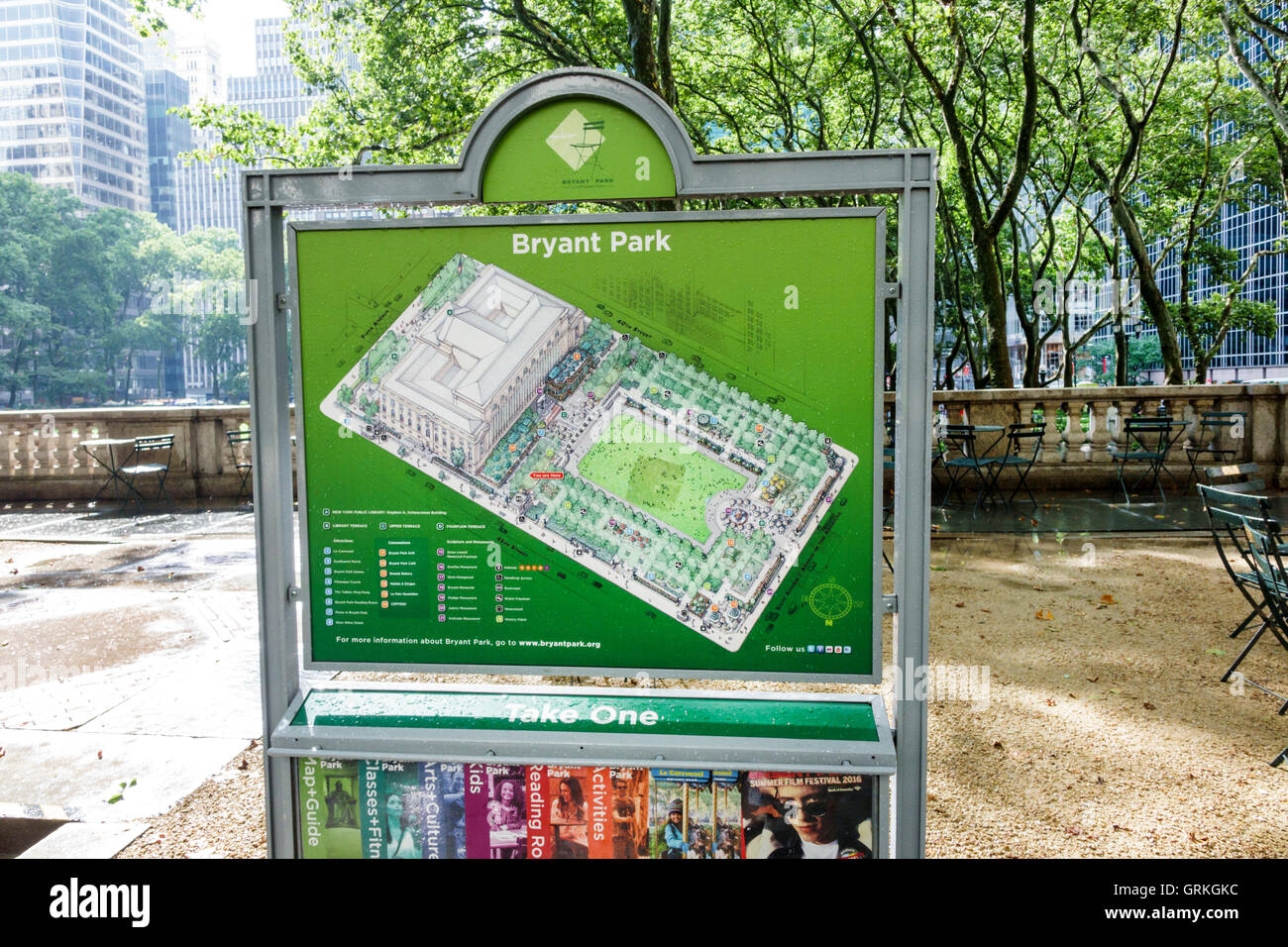 New York City NY NYC Manhattan Midtown Bryant Park public Park map information sign NY160715187 Stock Photo Alamy