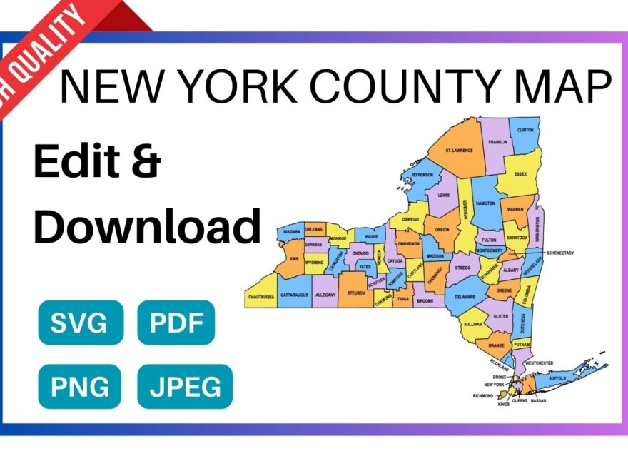 New York County Map Editable Printable State County Maps Worksheets Library