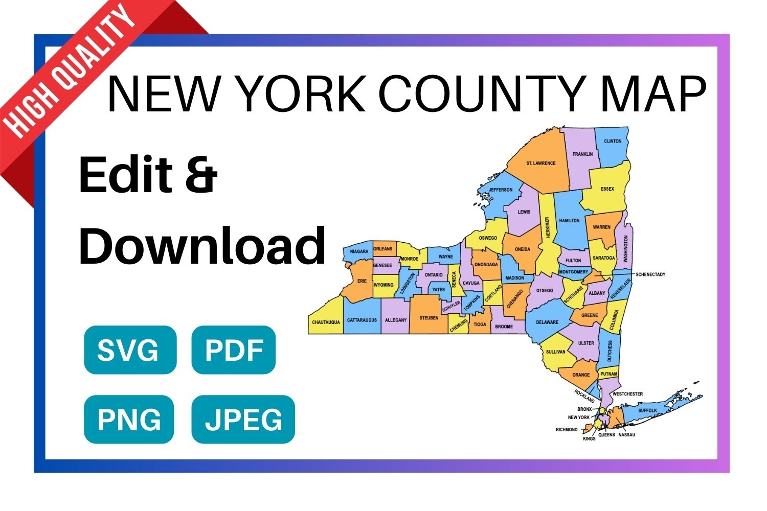 New York County Map Editable Printable State County Maps Worksheets Library