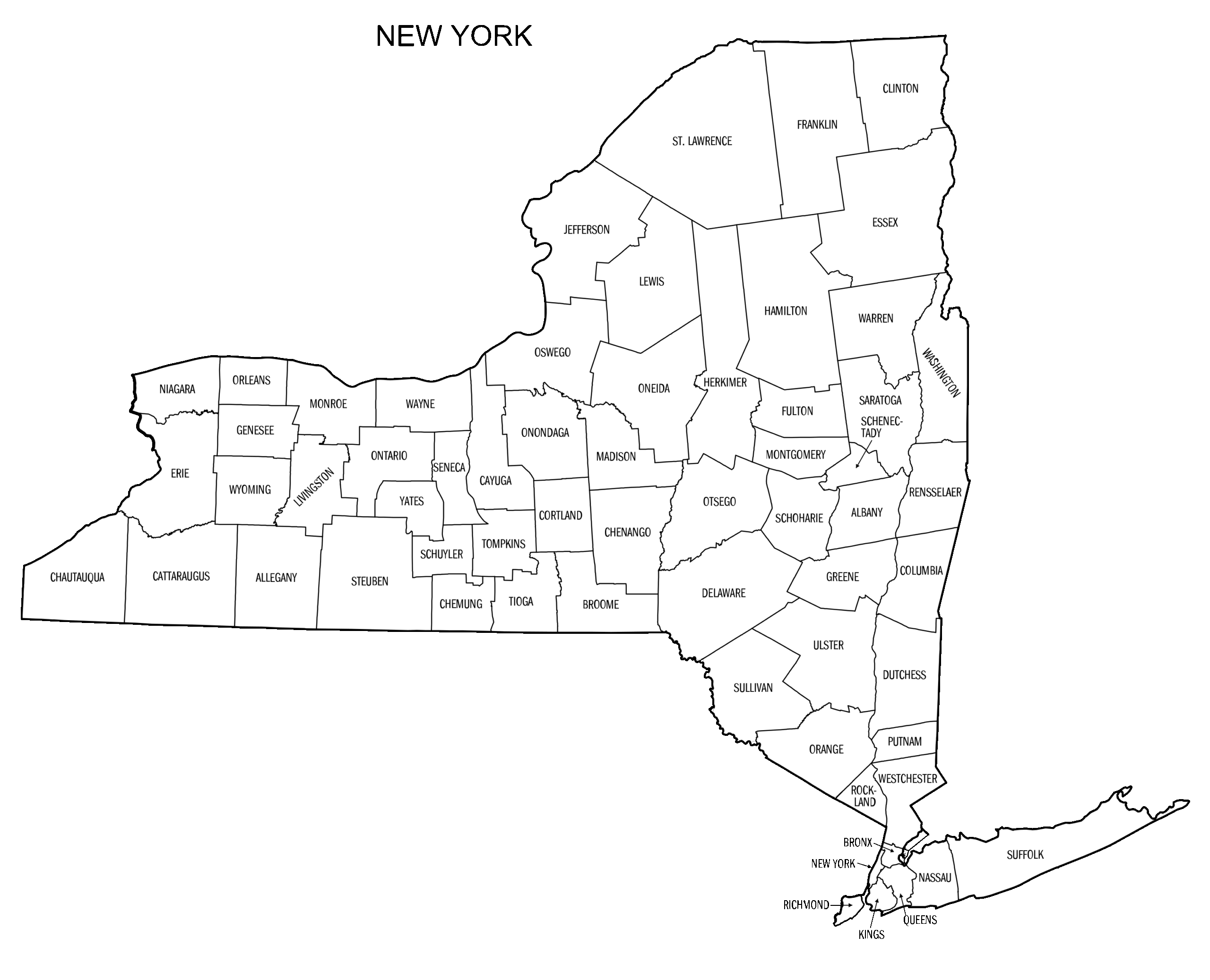 New York State Counties Map Printable