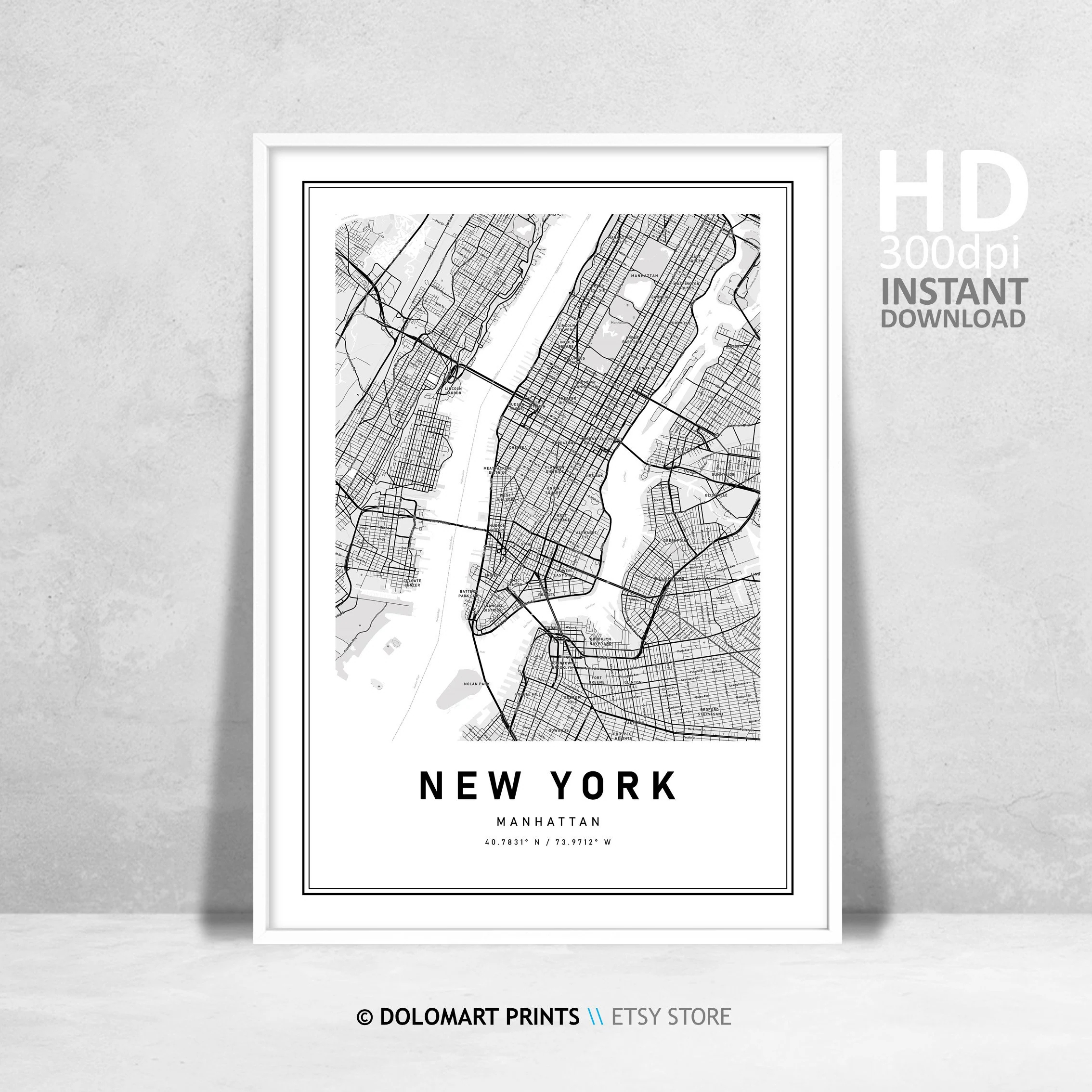 New York Map Printable Map Of New York City NY Manhattan Map NYC Poster Map Prints Map Gifts Instant Download High Definition Map Art Etsy