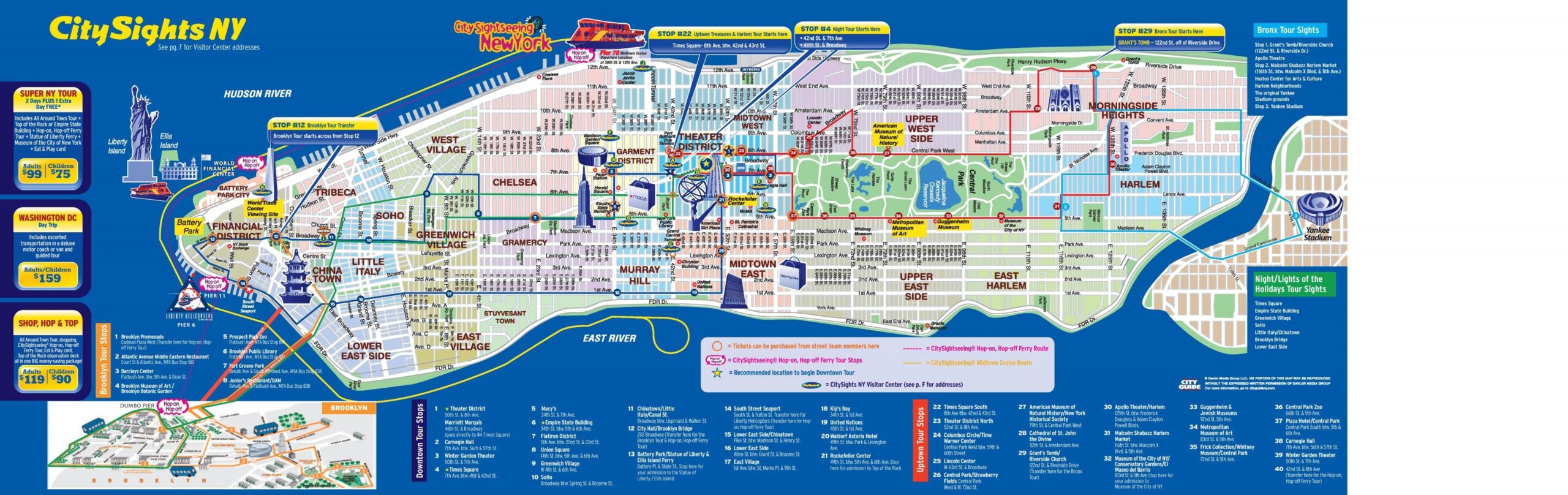 New York Sightseeing Bus Map New York Sightseeing Bus Route Map New York USA 