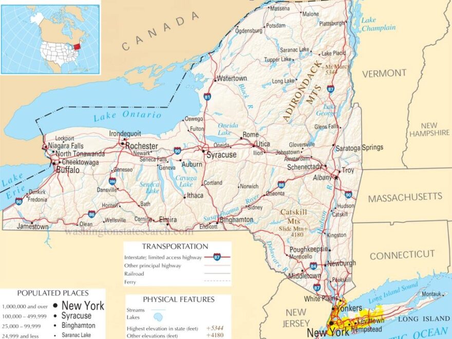 New York State Map A Large Detailed Map Of New York State USA Worksheets Library