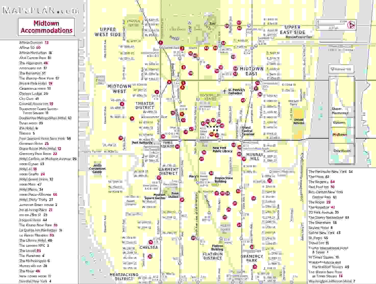 New York Top Tourist Attractions Map Midtown Manhattan Hotel Accommodations