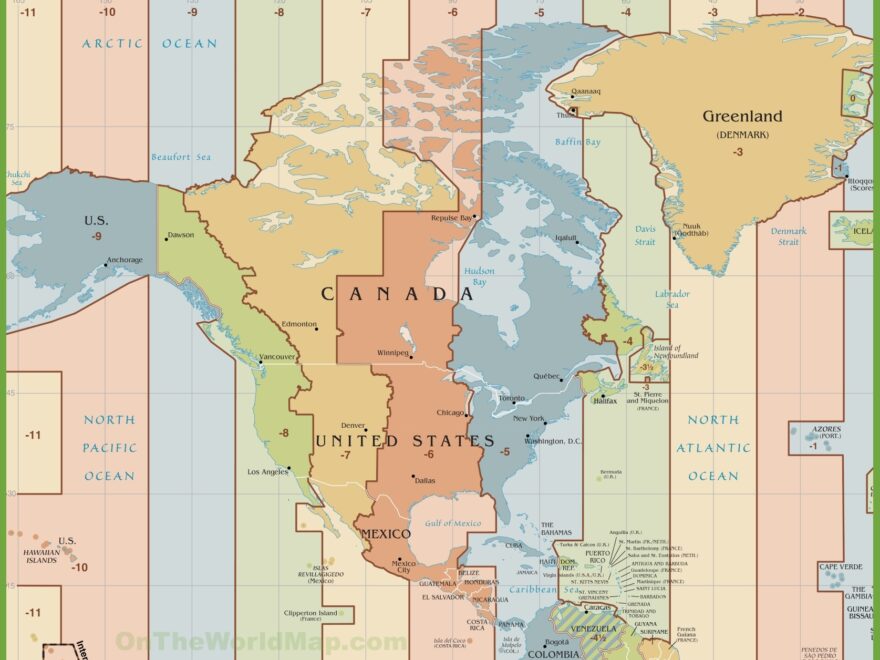 North America Time Zone Map Ontheworldmap