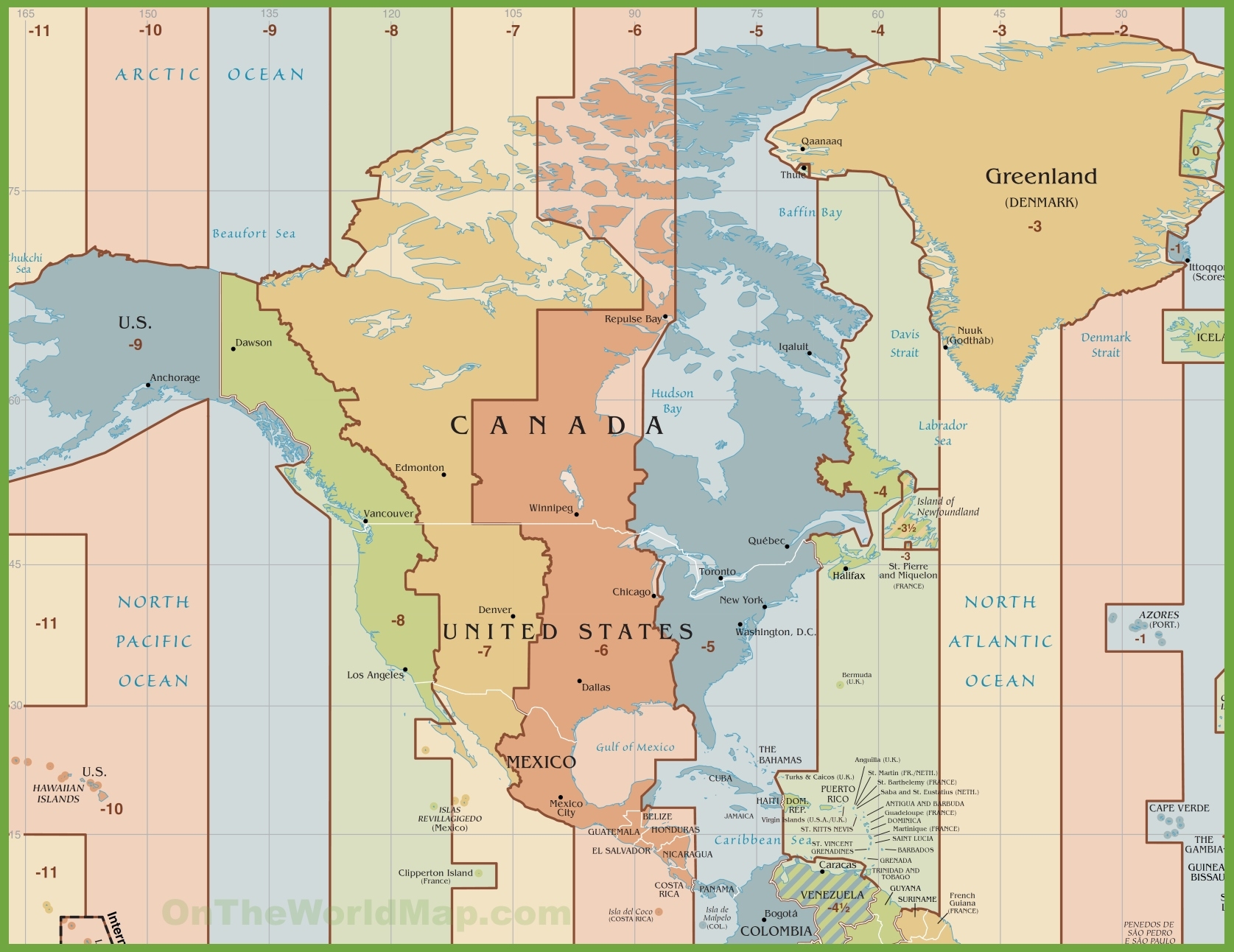 North America Time Zone Map Ontheworldmap