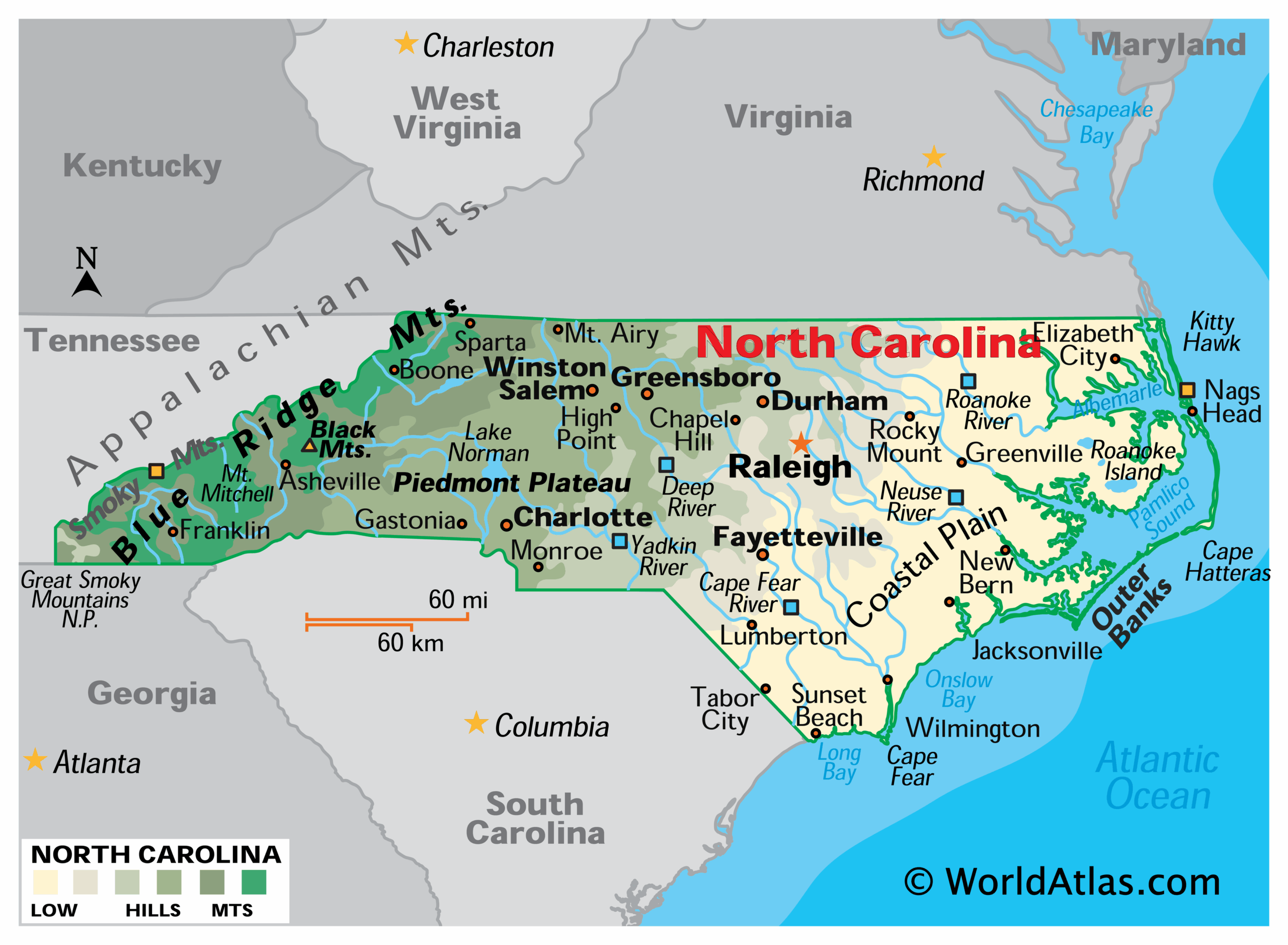 North Carolina Regions Map Printable