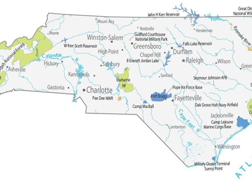 North Carolina State Map Places And Landmarks GIS Geography