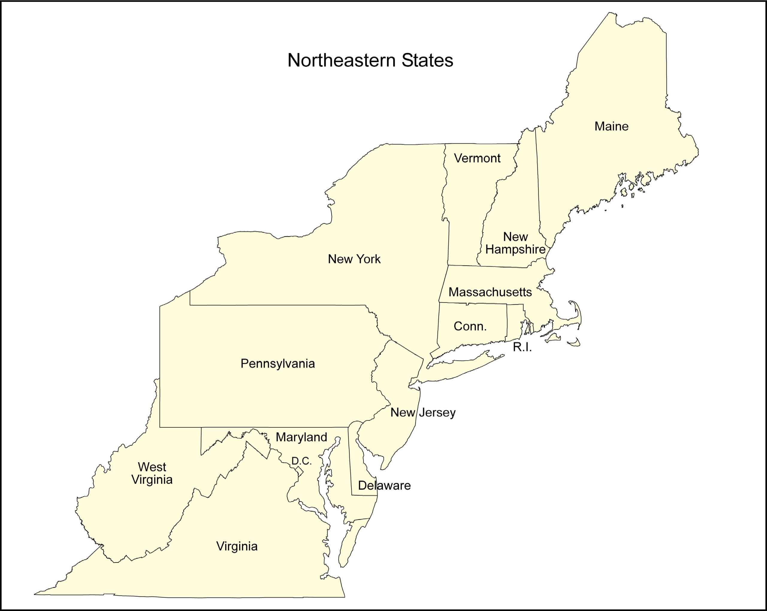 Blank North East America Map Printable
