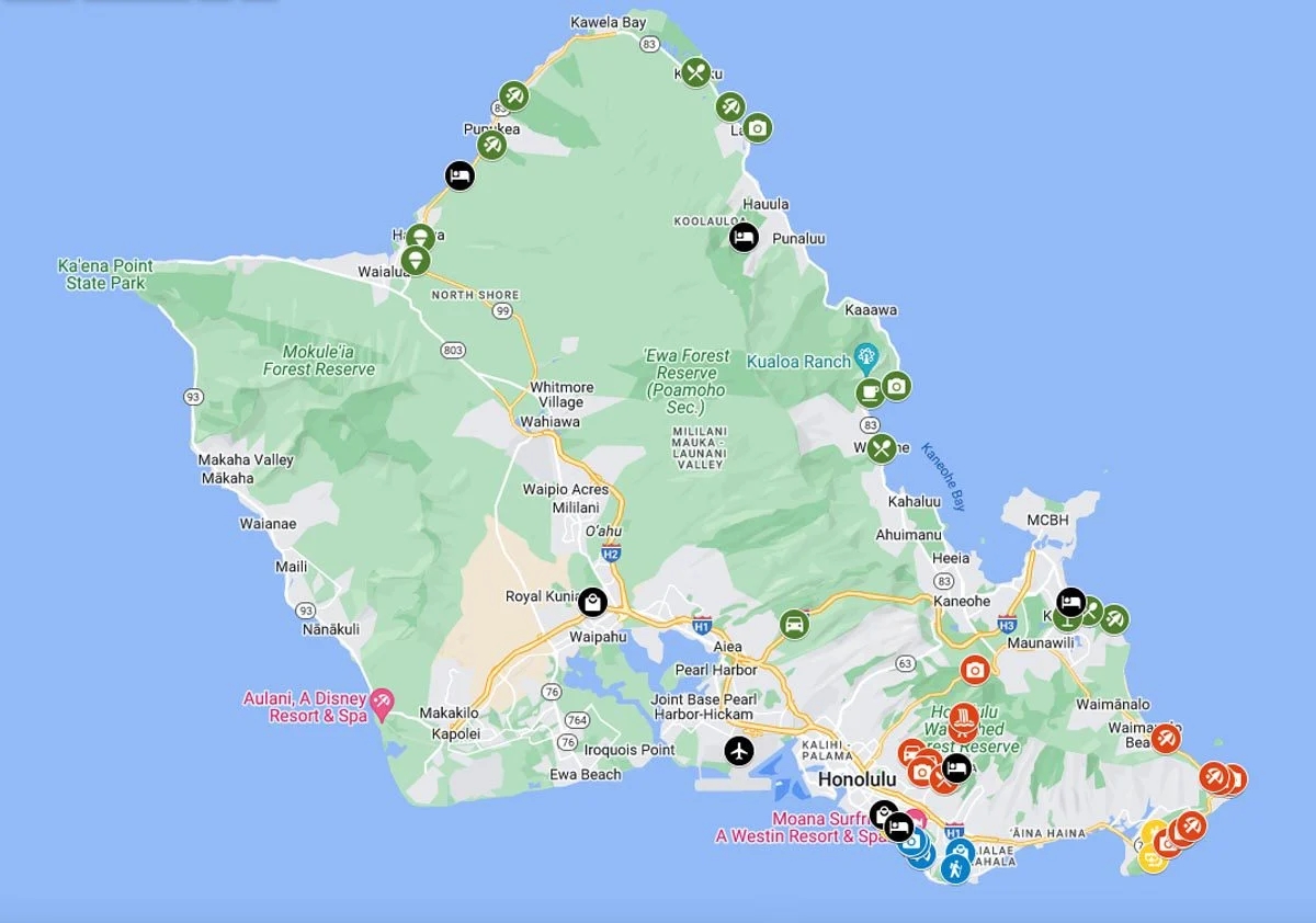 Printable Sightseeing Oahu Map