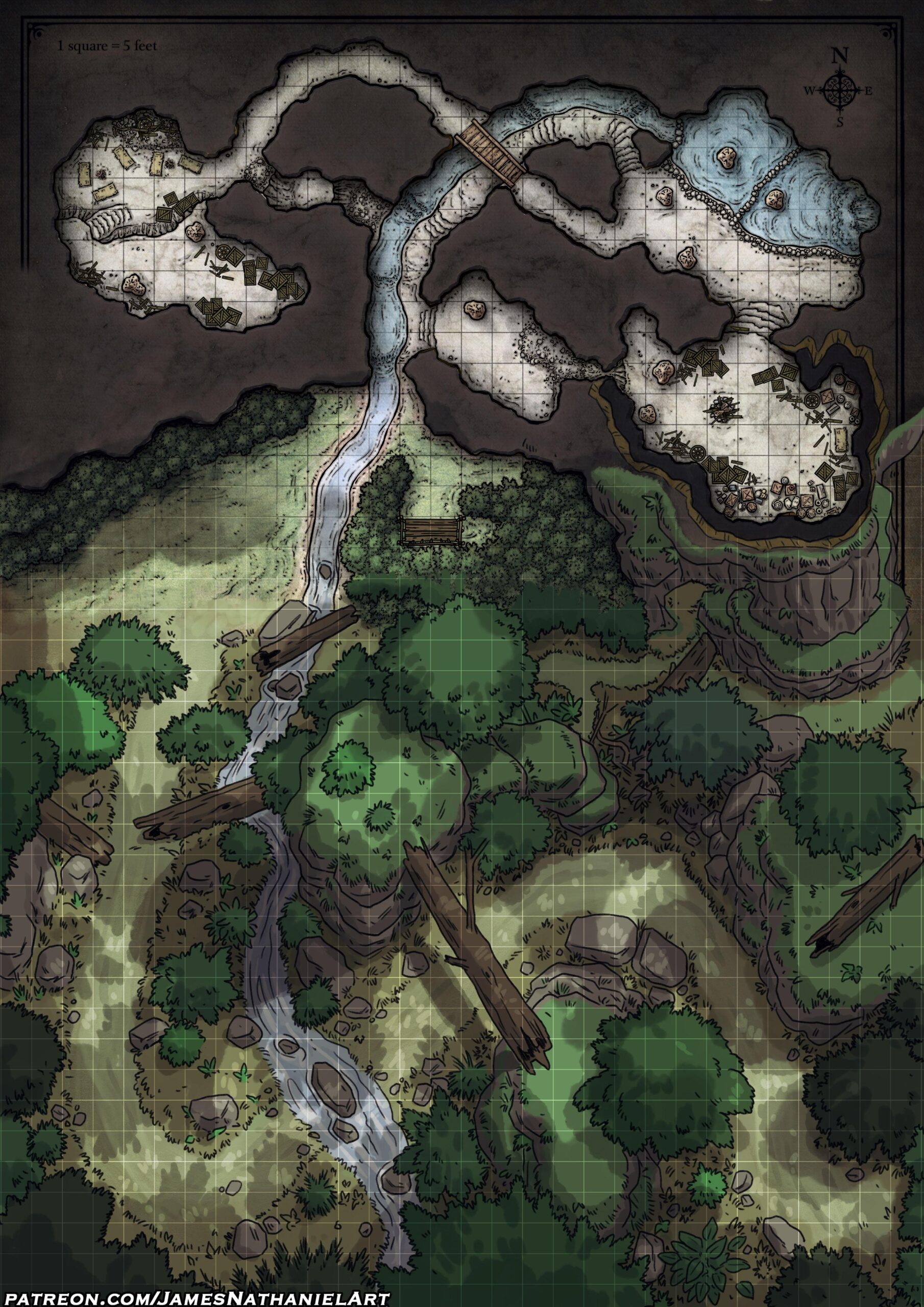 OC Free Updated Battlemap Cragmaw Hideout Expanded No Lights 43x30 R battlemaps