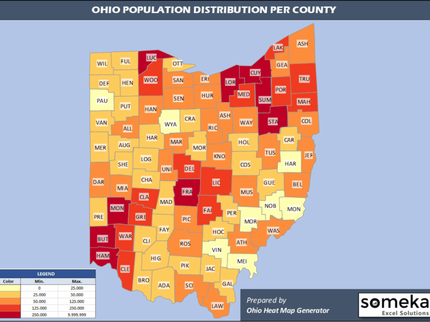 Ohio County Map And Population List In Excel