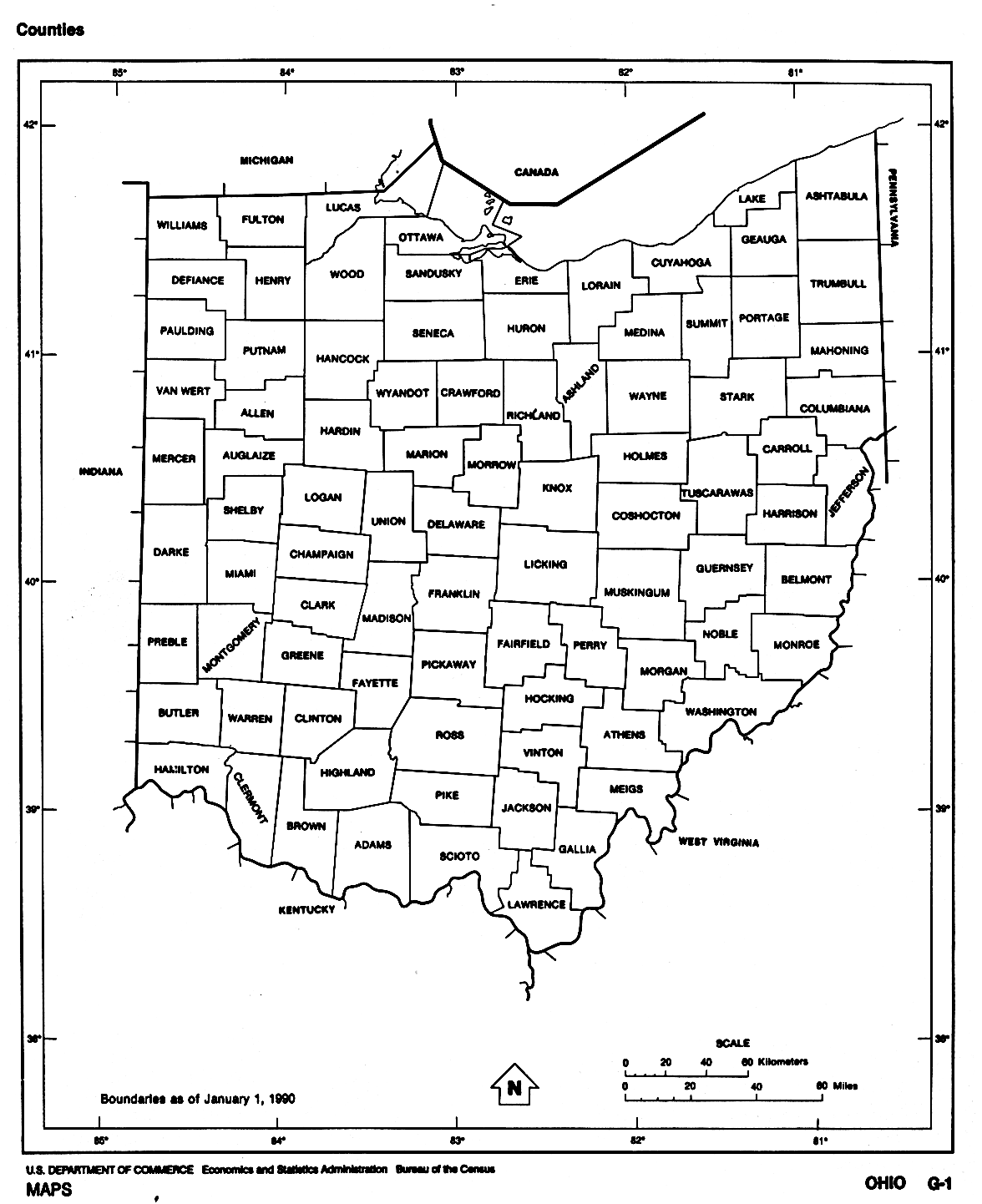 Free Printable Ohio County Map