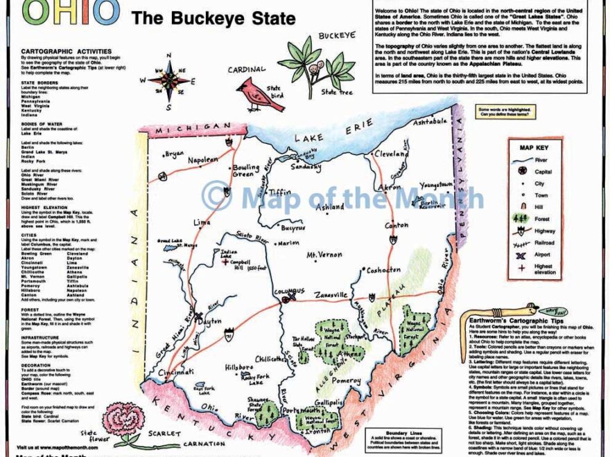 Ohio Map Blank Outline Map 16 By 20 Inches Activities Included