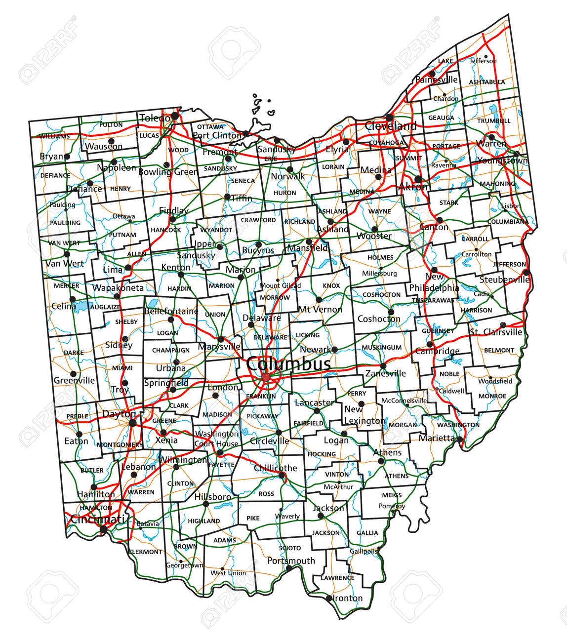 Ohio Road And Highway Map Vector Illustration Royalty Free SVG Cliparts Vectors And Stock Illustration Image 180789260 