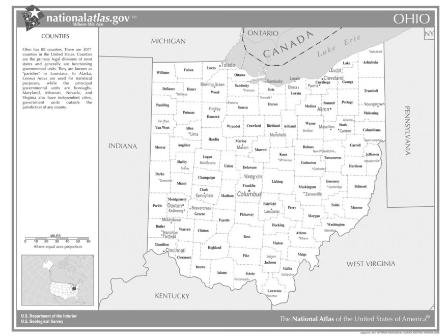 Ohio State Counties W Cities Black White Laminated Wall Map EBay