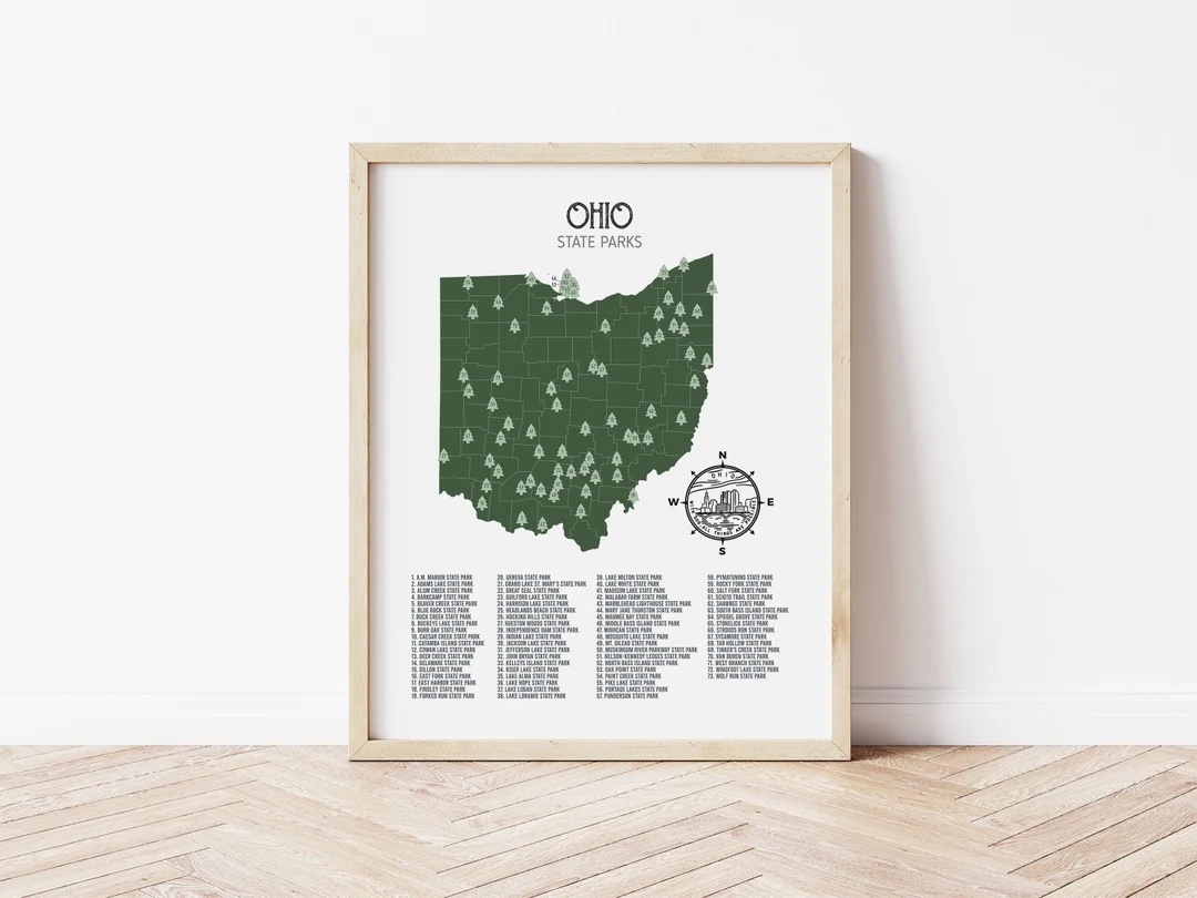Ohio State Parks Map Print Etsy